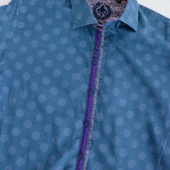 Au Noir Blue Polka Dot 100% Cotton Button Down Designer Dress Shirt Size 4 Large - Picture 10 of 16